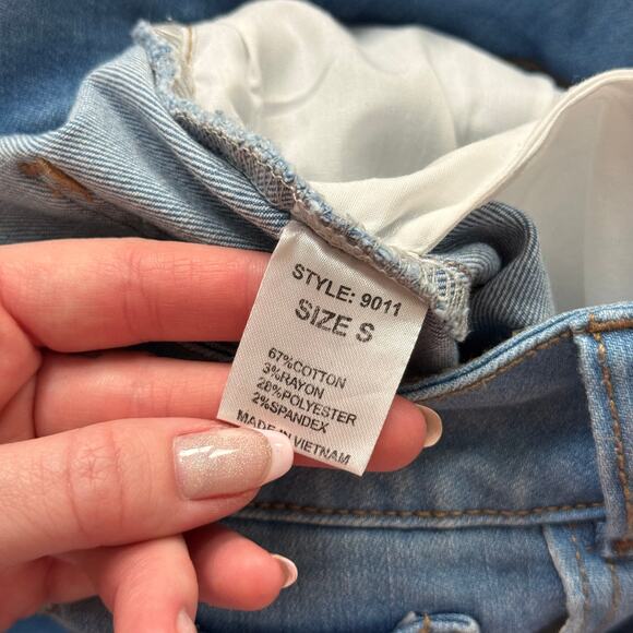 Rhinestone Fringe High Rise Flare Jeans Small Stretch Denim Blue - Picture 5 of 6